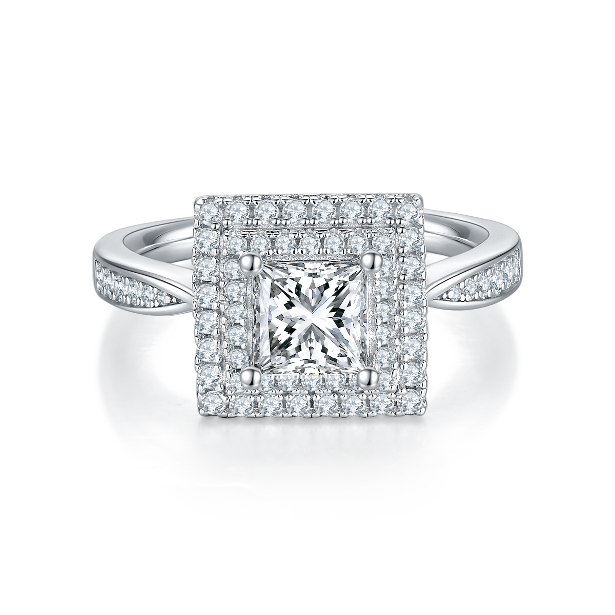 Deluxe Set Square S925 Silver Plated Platinum Moissanite Diamond Women's Ring 1.0 Carat D-Class